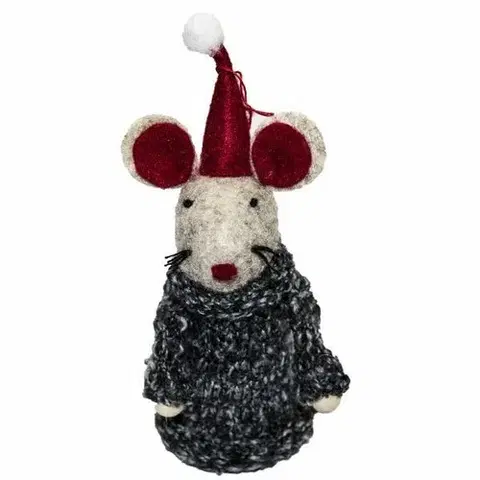 Vianočné dekorácie Vianočná závesná dekorácia Myška s čiapkou, 5 x 14 cm​