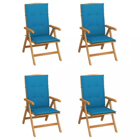 Zahradné stoličky Záhradná stolička 4 ks teak / látka Dekorhome Svetlo modrá