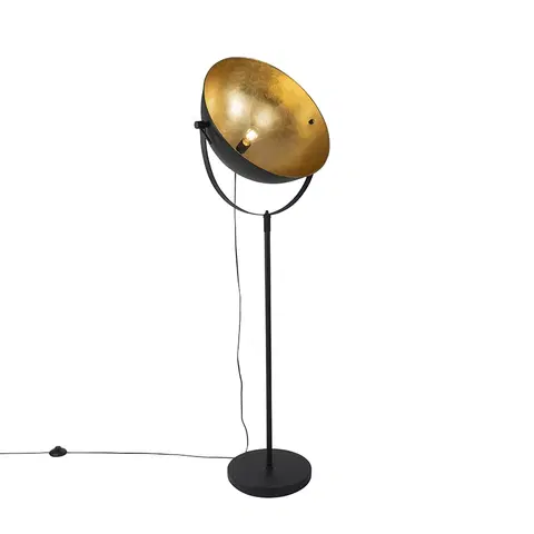Stojace lampy Priemyselná stojaca lampa čierna 50 cm so zlatom nastaviteľným - Magnax