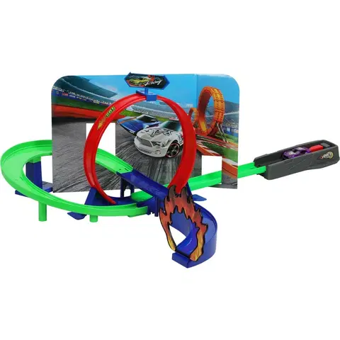 Drevené vláčiky Závodná dráha Fast Racing s autom, 7 dielov, 46,5 x 6,2 x 29,6 cm