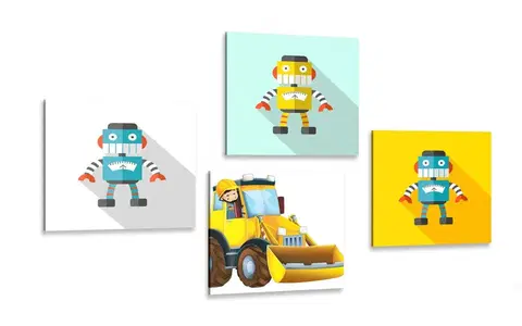 Zostavy obrazov Set obrazov roboti so žltým autom