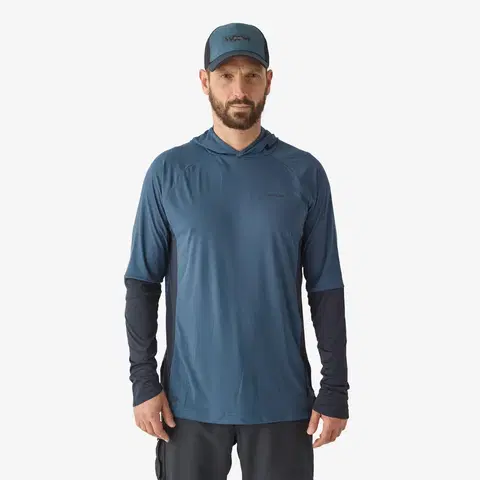 mikiny Rybárske tričko Anti-UV 500 s kapucňou modré