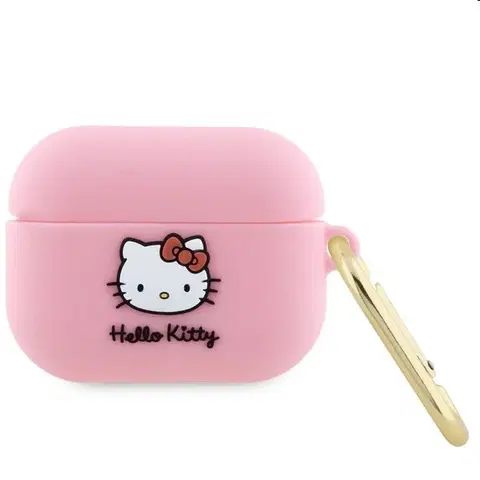 Slúchadlá Hello Kitty Liquid Silicone 3D Kitty Head Logo obal pre Apple AirPods Pro, ružové