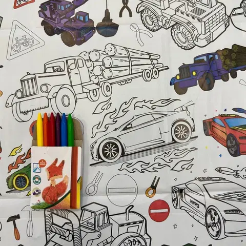 Kreatívne a výtvarné hračky FAR FAR LAND - Vyfarbovací obrus s pastelkami - Auto Park