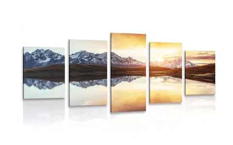 Obrazy prírody a krajiny 5-dielny obraz oslnivý západ slnka nad horským jazerom