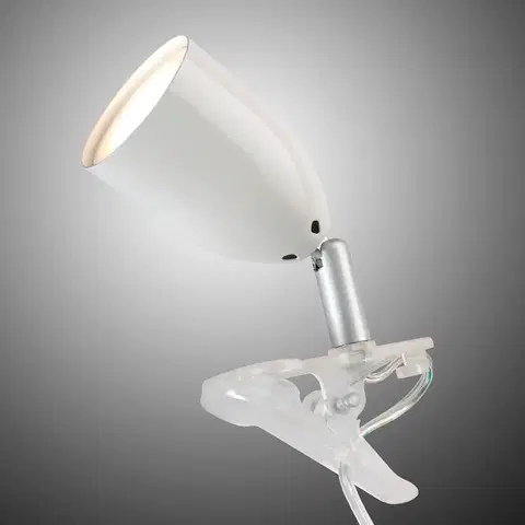 Stolové lampy s klipom Brilliant Moderná upínacia LED lampa LEO v bielej