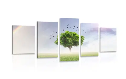 Obrazy prírody a krajiny 5-dielny obraz osamelý strom na lúke