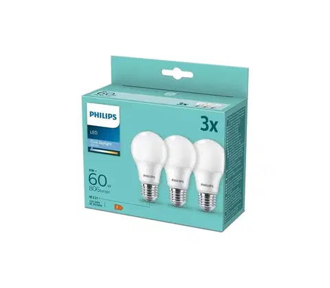 Žiarovky Philips SADA 3x LED Žiarovka Philips A60 E27/8W/230V 6500K 