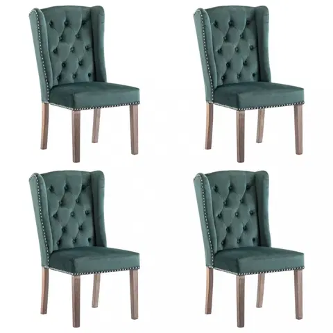 Jedálenské stoličky a kreslá Jedálenská stolička 4 ks zamat / kaučukovník Dekorhome Tmavo zelená
