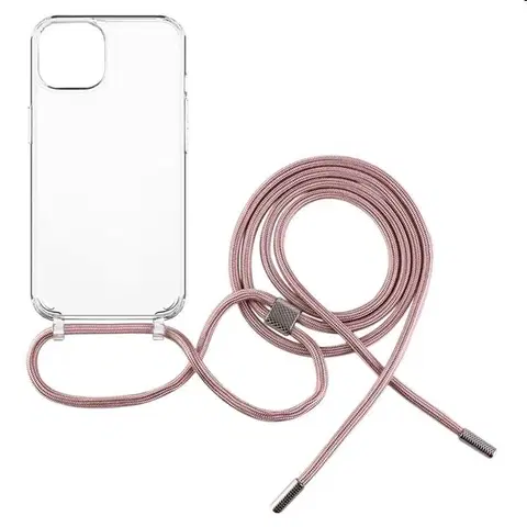 Puzdrá na mobilné telefóny Zadný kryt FIXED Pure Neck so šnúrkou na krk pre Apple iPhone 15 Plus, ružová FIXPUN-1201-PI