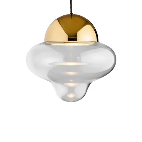 Závesné svietidlá DESIGN BY US LED závesné svietidlo Nutty XL, číra / zlatá farba, Ø 30 cm, sklo