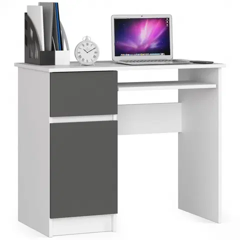 Písacie stoly Dizajnový písací stôl PIXEL90L, biela / grafit