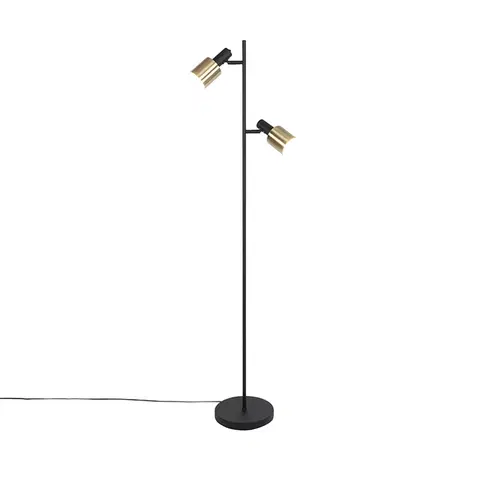 Stojace lampy Dizajnová stojaca lampa čierna so zlatým 2-svetlom - Stijn