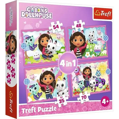 Hračky puzzle TREFL - Puzzle 4v1 - Gabbyine dobrodružstvá / Universal Gabby´s Dollhouse