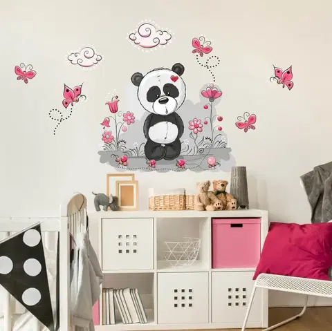 Nálepky na stenu Nálepky na stenu - Panda s kvietkami