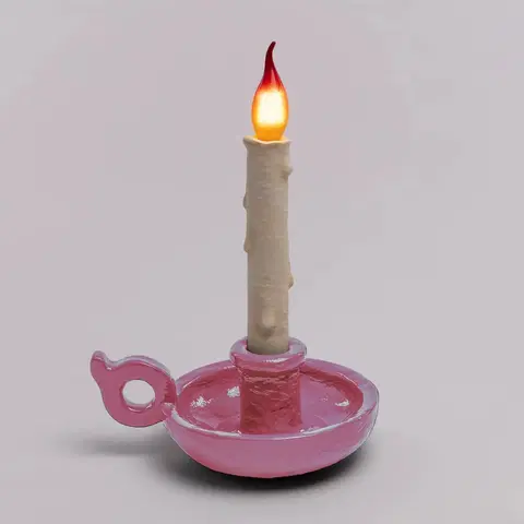 Vnútorné dekoratívne svietidlá SELETTI Stolová LED lampa Grimm Bugia tvar sviečky ružová