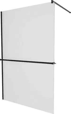 Sprchové dvere MEXEN/S - KIOTO Sprchová zástena WALK-IN s poličkou a držiakom uterákov 120 x 200, matné sklo 8 mm, čierna 800-120-121-70-30