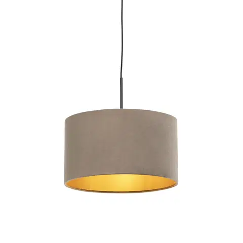 Zavesne lampy Závesná lampa s velúrovým tienidlom taupe so zlatom 35 cm - Combi