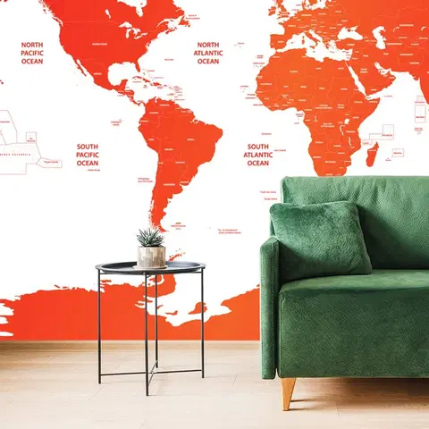 Samolepiace tapety Samolepiaca tapeta mapa sveta s jednotlivými štátmi v červenej farbe