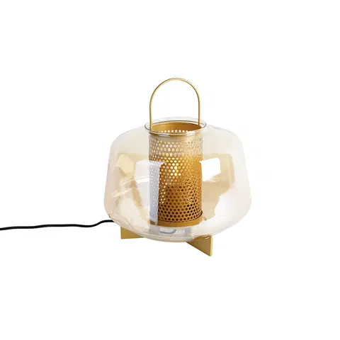 Stolove lampy Stolná lampa Art Deco zlatá s jantárovým sklom 30 cm - Kevin