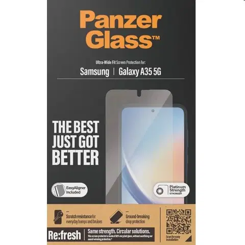 Ochranné fólie pre mobilné telefóny Ochranné sklo PanzerGlass Re:fresh UWF s aplikátorom pre Samsung Galaxy A35 5G, čierne 7357
