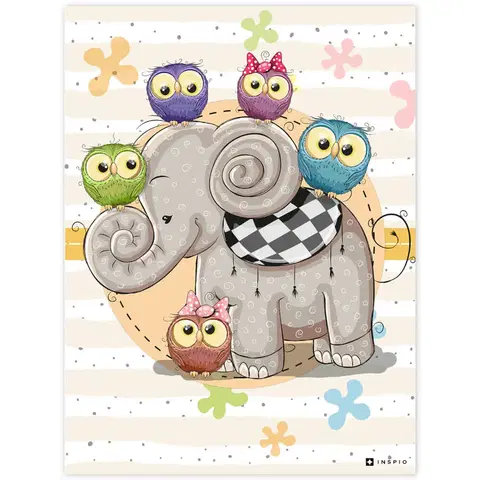 Obrazy do detskej izby Obraz sloníka so sovičkami do izby pre deti