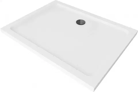 Vane MEXEN/S - Flat sprchová vanička obdĺžniková slim 90 x 70 cm, biela + čierny sifón 40107090B