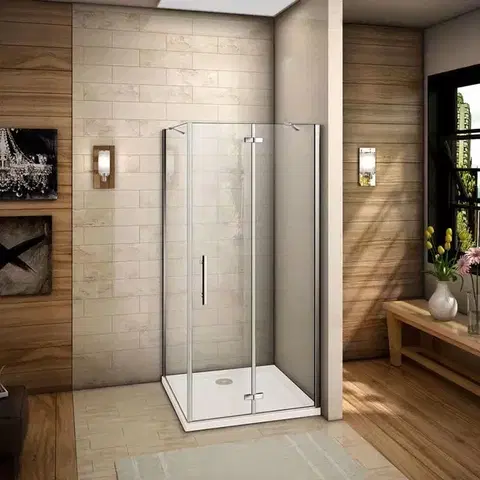 Sprchovacie kúty H K - Štvorcový sprchovací kút MELODY F5 90x90 cm s jednokrídlovými dverami s pevnou stenou vrátane sprchovej vaničky z liateho mramoru SE-MELODYF59090/THOR-90SQ