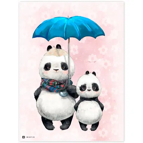 Obrazy do detskej izby Obrázok Pandy s modrým dáždnikom do detskej izby