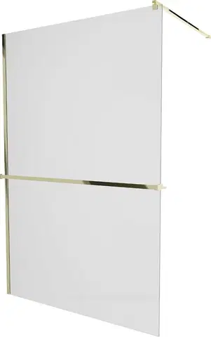 Sprchové dvere MEXEN/S - KIOTO Sprchová zástena WALK-IN s poličkou a držiakom uterákov 90 x 200 cm, matné sklo 8 mm, zlatá 800-090-121-50-30