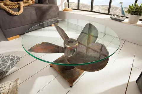 Konferenčné stolíky LuxD Dizajnový konferenčný stôl Propeller, 60 cm, medený antik