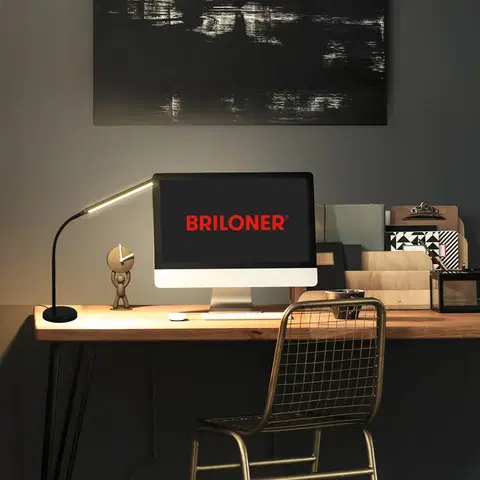 Stolové lampy na písací stôl Briloner Stolná lampa Pivaz LED, dotykový stmievač, čierna