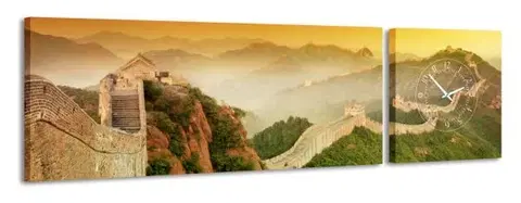 Hodiny 2-dielny obraz s hodinami, Čínsky múr, 158x46cm
