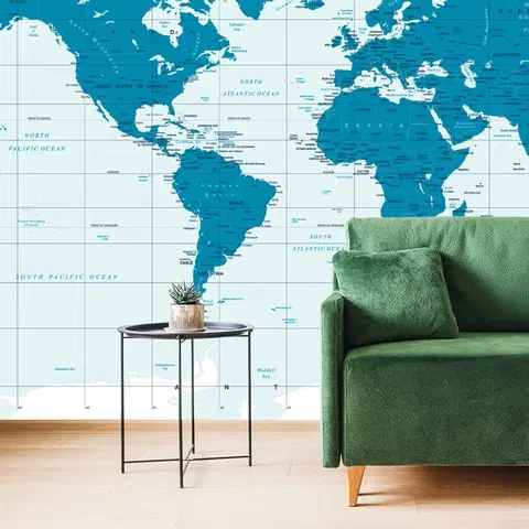 Samolepiace tapety Samolepiaca tapeta politická mapa sveta v modrej farbe
