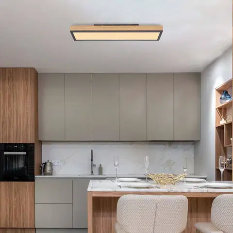 Stropné svietidlá Globo Stropné svietidlo Doro LED, dĺžka 60 cm, dub, drevo
