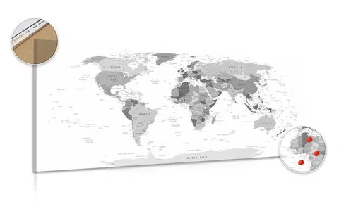 Obrazy na korku Obraz na korku čiernobiela mapa s názvami