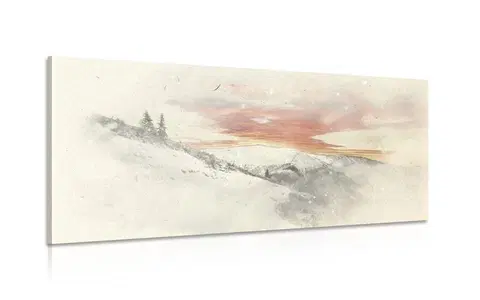 Obrazy imitácia olejomaľby Obraz zapadajúce slnko nad zasneženými horami