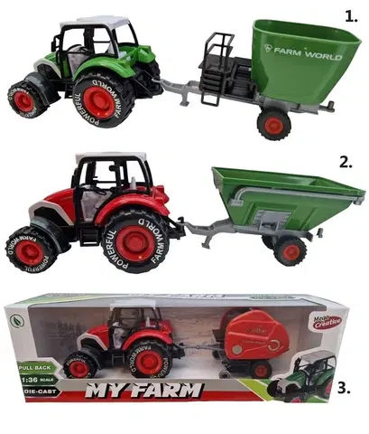 Hračky - dopravné stroje a traktory LAMPS - Traktor kovový s vlečkou My Farm 28 cm vlečky, Mix Produktov