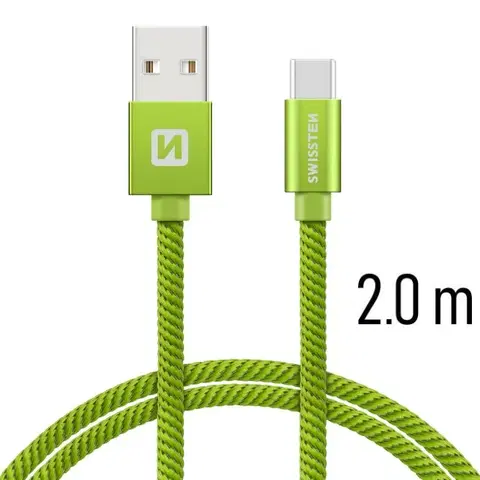 USB káble Dátový kábel Swissten textilný s USB-C konektorom a podporou rýchlonabíjania, zelený 71521307