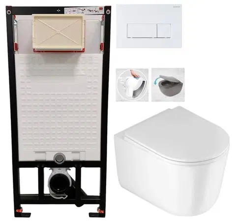 Záchody DEANTE Podstavný rám, pre závesné WC misy + SLIM tlačidlo bílé  + WC DEANTE Jasmin so sedadlom RIMLESS CST_WC01 A51P JA1