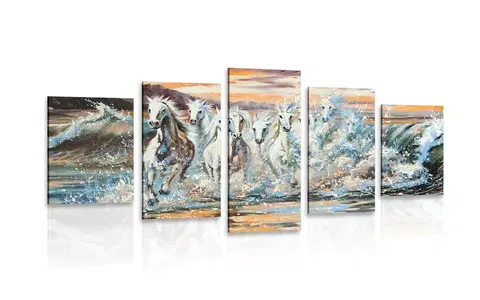 Obrazy zvierat 5-dielny obraz kone tvorené vodou