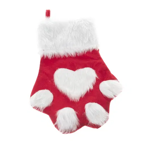 Vianočné dekorácie Vianočná textilná ponožka Labka 40 cm, červená