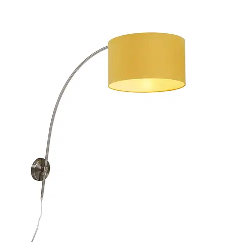 Nastenne lampy Nástenné oblúkové svietidlo oceľové s tienidlom žlté 35/35/20 nastaviteľné