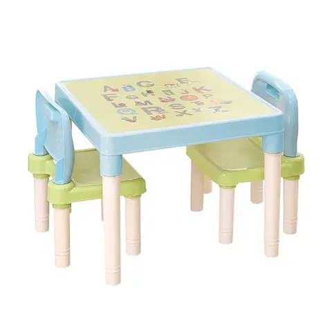 Detské stoly a stoličky Detský set 1+2, modrá/zelená/biela, BALTO