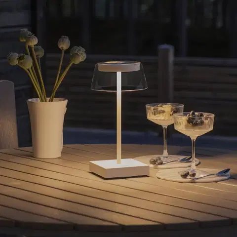 Vonkajšie dekoratívne svietidlá Konstsmide Stolová LED lampa Scilla s USB, biela