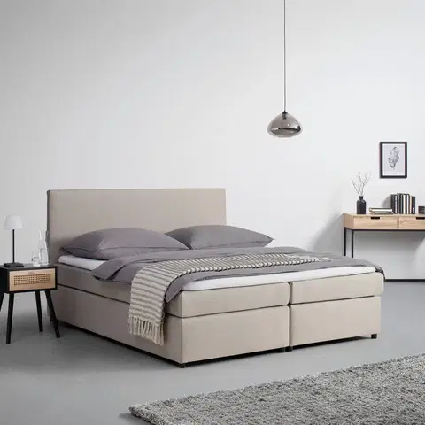 Americké postele Boxpringová posteľ s toperom, 180x200 Cm, Béžová