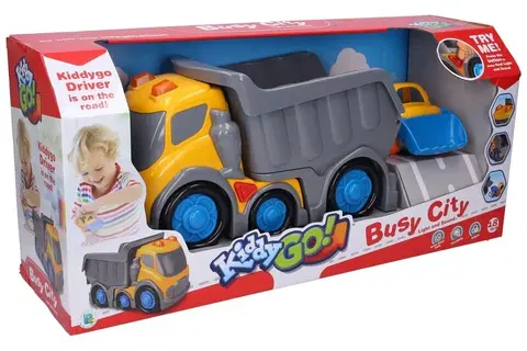 Hračky - dopravné stroje a traktory WIKY - Kiddy Auto sklápacie s efektmi a s buldozérom
