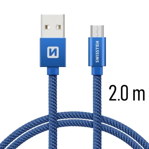 USB káble Dátový kábel Swissten textilný s Micro-USB konektorom a podporou rýchlonabíjania, modrý 71522308