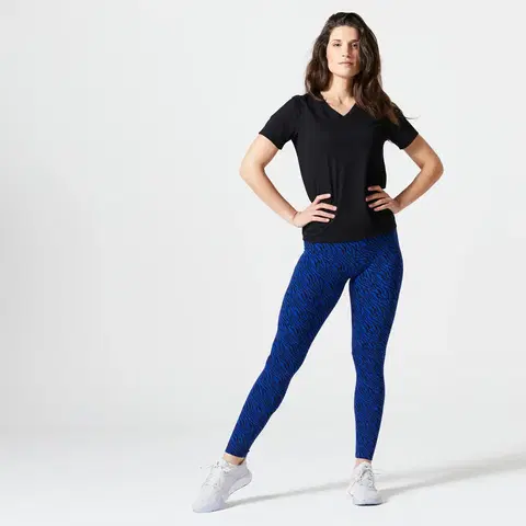 gymnasti Dámske legíny na fitness Slim Fit+ 500 s potlačou modro-čierne