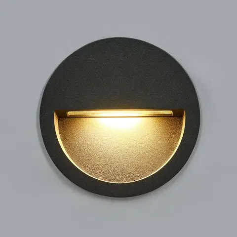 Vonkajšie zapustené svietidlá Lucande Lucande LED nástenné svietidlo Loya, okrúhle, tmavo sivé, vonkajšie